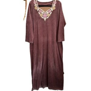Luxury Burgandy Velvet Moroccan Kaftan Takchita Gold Embroidery Beaded Gown L/XL